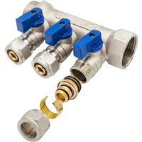 Verteiler mit 3 Abgängen Kugelhahn Blau MF-1" 3 x 16 von BELRAD