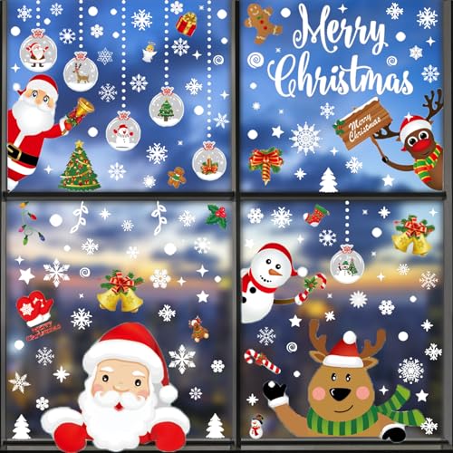 BELSVOR 215 Fensterbilder Weihnachten, 9 Bögen Fensterbild Weihnachten, Wiederverwendbare PVC Fensterbilder Weihnachten, Elektrostatischer Fensterbilder Weihnachten, Deko Weihnachten für Glas/Vitrinen von BELSVOR