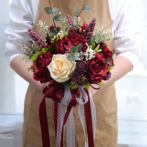 BELUAPI Handgefertigter, romantischer Brautstrauß, künstliche Seidenrosen-Hortensien, 1 Stück, Rot, 26 cm, ARTIFICIAL_PLANT, Blumenstrauß, Brautstrauß von BELUAPI