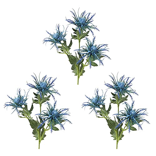 BELUAPI Künstliche Distel Blume 3 Zweige Künstliche Distel Blume Bouquet Künstliche Distel Spray Eryngo Simulation Meer Stechpalme Künstliche Blumen Seidendistel Spray Eryngium von BELUAPI