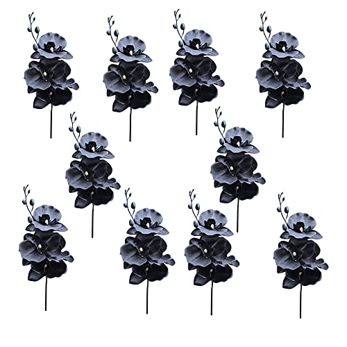 BELUAPI Künstliche schwarze Orchidee mit Stiel, 10 Stück, künstliche Phalaenopsis-Blumen, Seidenpflanzen, fühlt sich echt an, künstliche Phalaenopsis-Zweige für Zuhause, Party, Hochzeit, Dekoration von BELUAPI