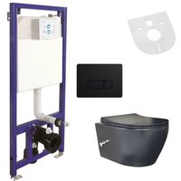 Belvit Spülrandloses Hänge-WC mit Armatur, Deckel, Vorwandelement und Betätigungsplatte Schwarz Matt Belvit Spülrandloses Hänge-WC mit Armatur, Deckel, Vorwandelement und Betätigungsplatte Schwarz Matt von BELVIT
