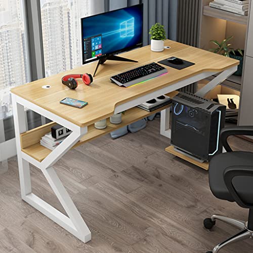 BELWEIS Gaming-Schreibtisch, ergonomischer PC-Computertisch, K-förmiger Gamer-Schreibtisch mit Kohlefaseroberfläche, Kabelmanagement, Spielcomputertisch für das Heimbüro, Gelb-L 100 cm von BELWEIS