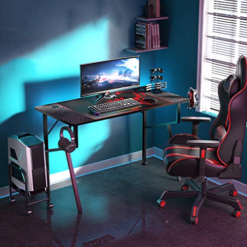 BELWEIS Gaming-Tisch mit Kohlefaseroberfläche, großer Computertisch, PC-Computertisch, Gaming-Tisch, R-förmiger Gamer-Arbeitsplatz mit Drahtgeflecht und stabilem Metall, L 120 cm von BELWEIS