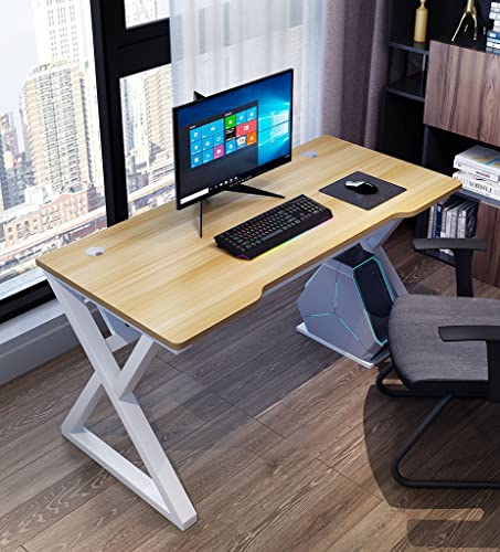 BELWEIS Gaming-Tisch mit komplettem Schreibtisch-Mauspad, ergonomischer Gaming-Schreibtisch für PC, X-förmiger Computer-Arbeitsplatz, Kabelmanagement, Spiel-Computertisch für Heimbüro, Weiß-L 140 cm von BELWEIS