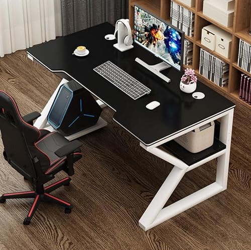 Einfacher Spieletisch, K-förmiger Gamer-Arbeitsplatz, PC-Laptop-Tisch für große Räume, K-förmiger Gamer-Schreibtisch mit Karbonfaseroberfläche und vollständigem Mauspad, ergonomischer E-Sport-St von BELWEIS