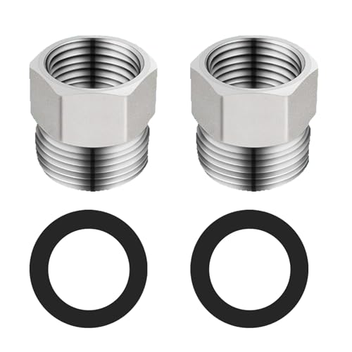 BELZ 2 Pack Reduzierstück 1/2 auf 3/8, Muffennippel Edelstahl, Gewindefitting mit 2 Dichtring, Reduzierverlängerung Universal, Anti-Rost von BELZ