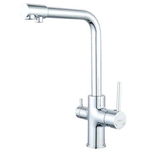BELZ 3 Wege Wasserhahn Küche, 360° Drehbar Armatur Küche, 3 in 1 Mischbatterie Küche für Wasserfilter, Spültischarmatur Küche mit 2 Hebel (Chorm) von BELZ
