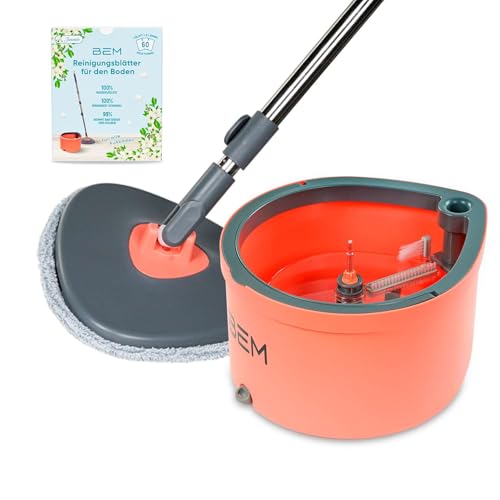 BEM Bodenreinigung Wisch-Set ORBITA: Wischmopp/Bodenwischer Set mit Eimer, Auswringfunktion, Filtersystem, 2 Mopp-Köpfe inkl. (Mikrofaser) und Wasserlösliche Reinigungsblätter von BEM