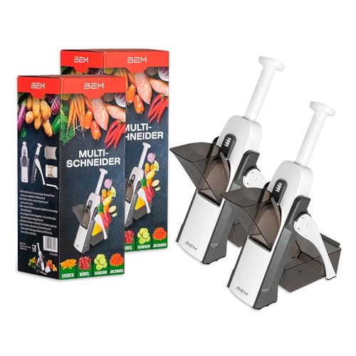 BEM Doppel-Set Multischneider Gemüseschneider Manuell mit Fingerschutz, 24in1 Mandoline Gemüsehobel, Pommesschneider, Gurkenhobel, Kartoffelschneider - Slicer mit Auffangbehälter - Kunstoff, BPA-frei von BEM