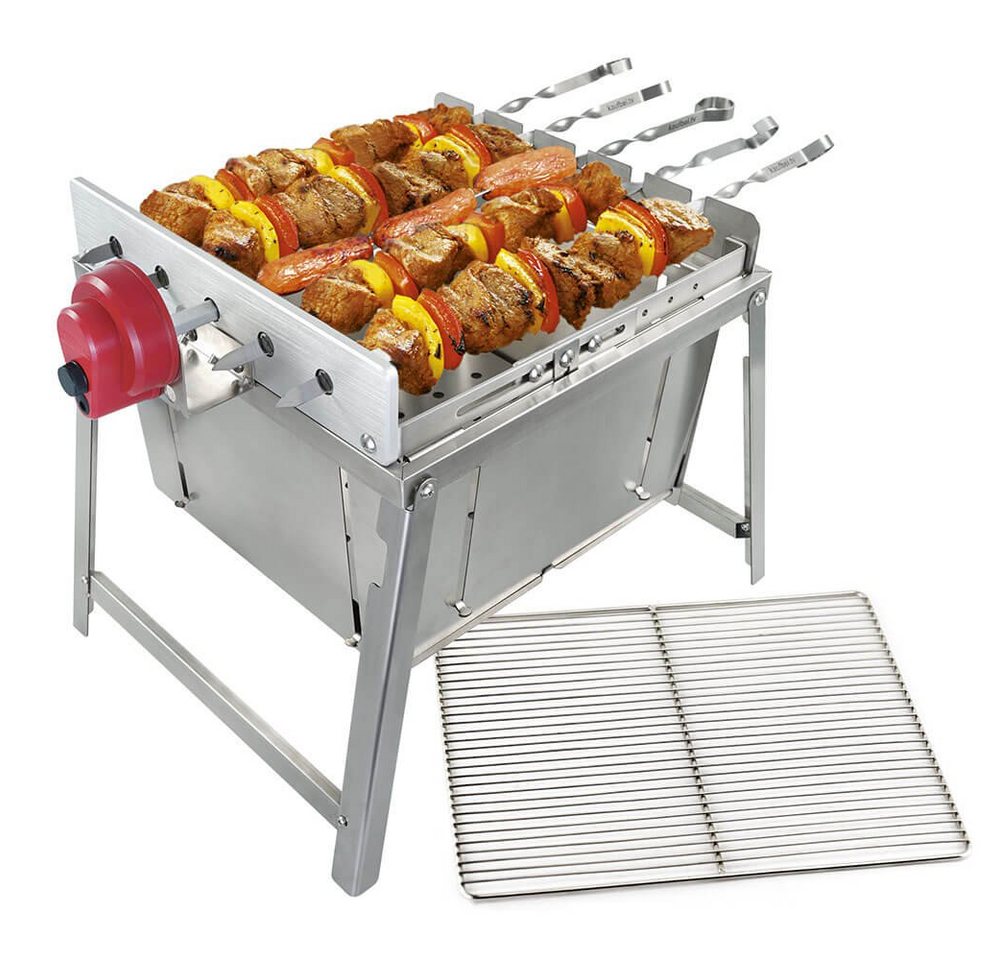 BEM Holzkohlegrill Rambo ToGo, Komplett-Set, H/B/L 30 x 44 x 44 cm, Mit Schaschlik-Grillaufsatz von BEM