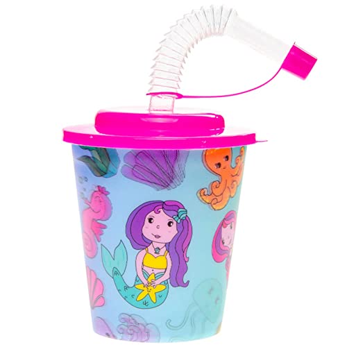 3D Trinkbecher mit Deckel und Strohhalm für Kinder - 250 ml, Becher mit Deckel und Strohhalm mit verschiedenen Designs, Trinkbecher für Kinder (Meerjungfrau) von BEMIRO