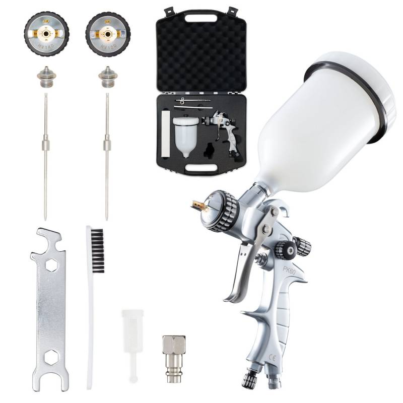 BENBOW Lackierpistole PK60 Lackierpistole, Set PK60 HVLP 1,4 mm + 1,8 mm Düse + 600 ml Lackbehälter + Koffer von BENBOW