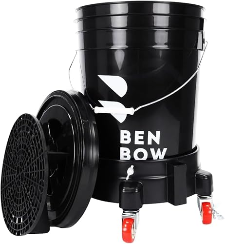 BenBow - Premium Set - Wascheimer 20 Liter Schwarz - passender Eimerdeckel Schmutzsieb und Eimerwagen - Langlebig und vielseitig - perfekt für die professionelle Autowäsche - Waschanlage - zur Hause von BenBow