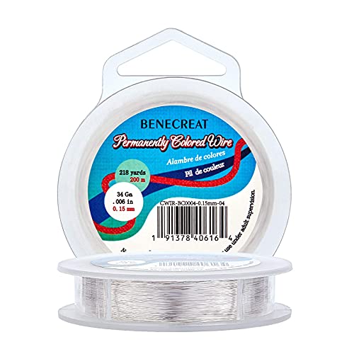 BENECREAT 0.15mm(34Gauge) Anlaufbeständiger Kupferdraht 200m Silberschmuck Perlendraht für die Herstellung von Perlenschmuck von BENECREAT