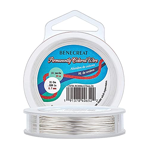 BENECREAT 0.7mm(21Gauge) Anlaufbeständiger Kupferdraht 20m Silberschmuck Perlendraht für die Herstellung von Perlenschmuck von BENECREAT
