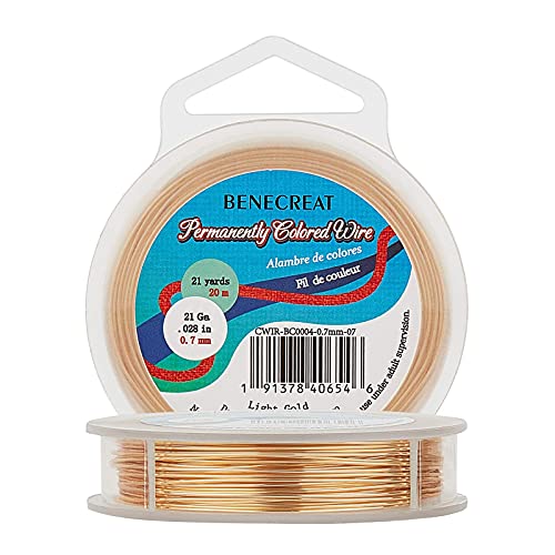 BENECREAT 0.7mm (21 Gauge) Anlaufbeständiger Kupferdraht 20m Leichtgoldschmuck Perlendraht für die Herstellung von Perlenschmuck von BENECREAT