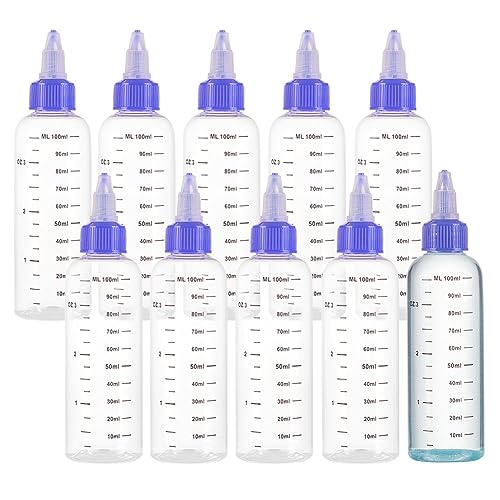 BENECREAT 10 Packung 100ml/3.4oz Kunststoff-Quetschflaschen Mit Skala, PET Transparente Blaue Flaschen Mit Drehverschluss, Abgestufte Quetsch-Dosierflaschen Für Tintenflüssigkeit, Öle, Gele von BENECREAT