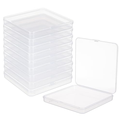 BENECREAT 10 Packungen Quadratische Aufbewahrungsboxen Aus Kunststoff, 11x11x1.5cm Transparente Aufbewahrungsbox Für Perlen Mit Klappdeckel Für Perlen, Karten Und Anderes Bastelzubehör von BENECREAT