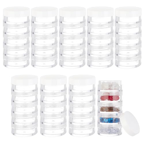 BENECREAT 10 Set 5 stapelbare Kosmetikbehälter, Wulst Lagerbehälter, Perlenschraub-Stapelgläser, Kleine Kosmetik-Probenflasche Für Glitzer-Mallotion, 3.7x8.3 cm von BENECREAT