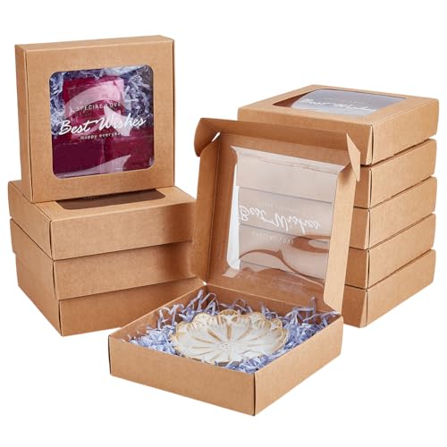 BENECREAT 10 Stück Mini Kraftpapierboxen Geschenkboxen Mit PVC Fenster 15.7x16x4.5cm Quadratische Geschenkboxen Für Hochzeitsgeschenke Und Andere Kleine Kunsthandwerke von BENECREAT