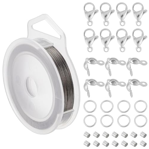 BENECREAT 100 m 0.3 mm Edelstahl-Perlendraht Mit 7 Strängen Und 200 Quetschperlen, 100 Stück Perlenspitzen, 30 Karabinerverschluss Und 200 Biegeringe Für Die Schmuckherstellung BENECREAT 100 m 0.3 mm Edelstahl-Perlendraht Mit 7 Strängen Und 200 Quetschperlen, 100 Stück Perlenspitzen, 30 Karabinerverschluss Und 200 Biegeringe Für Die Schmuckherstellung von BENECREAT