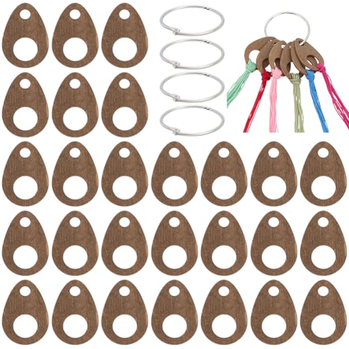BENECREAT 100pcs Teardrop Holz Thread Drops, 5x3.5cm Holz Floss Bobbin Drops Kreuzstich Thread Organisation mit Floss Ring für Handwerk DIY Nähen Lagerung, 2mm dick von BENECREAT