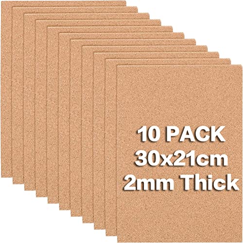 BENECREAT 10Pcs A4 Korkplatten 30x21cm Rechteck Untersetzer Kork Sheets Für Die Wanddekoration Party, 2mm Dick(Ohne Selbstklebender Rückseite) von BENECREAT