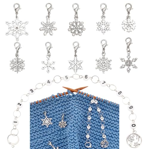 BENECREAT 11Pcs Legierung Schneeflocken Thema Charme Verriegelung Masche Marker, Acryl Zahl Stricken Reihe Zähler Ketten mit Hummer Klaue Clasps für Stricken Weben Nähen, Antik Silber & Platin BENECREAT 11Pcs Legierung Schneeflocken Thema Charme Verriegelung Masche Marker, Acryl Zahl Stricken Reihe Zähler Ketten mit Hummer Klaue Clasps für Stricken Weben Nähen, Antik Silber & Platin von BENECREAT