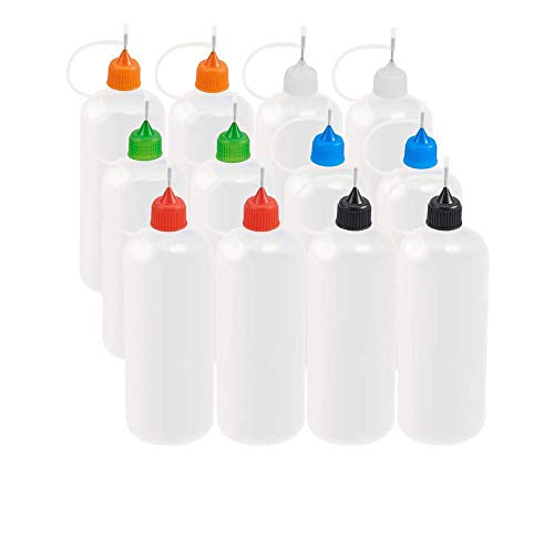 BENECREAT 12 Pack 120ml Nadelspitzenapplikator-Quetschflaschen Feinspitzenapplikatorflasche mit 2 STÜCK Pipetten und 2 STÜCK Trichtern für Acrylfarben Kunstwerke von BENECREAT