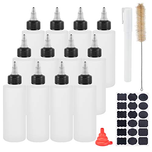 BENECREAT 12 Packung 150ml Plastik Quetschflaschen mit schwarzer Twist Cap Klebeflasche mit Trichter, Reinigungsbürste, Aufkleberetikett und Markierungsstift für Kunsthandwerk, Kunst, Kleber von BENECREAT