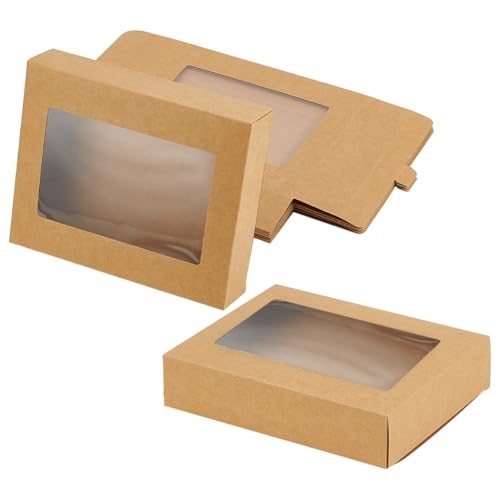 BENECREAT 12 Packungen Kraftpapierbox, 1cm Geschenkboxen Rechteckige Behälter Mit Klarem Fenster Zur Präsentation Zubehör Für Hochzeitspakete, Kräftiges Holz von BENECREAT