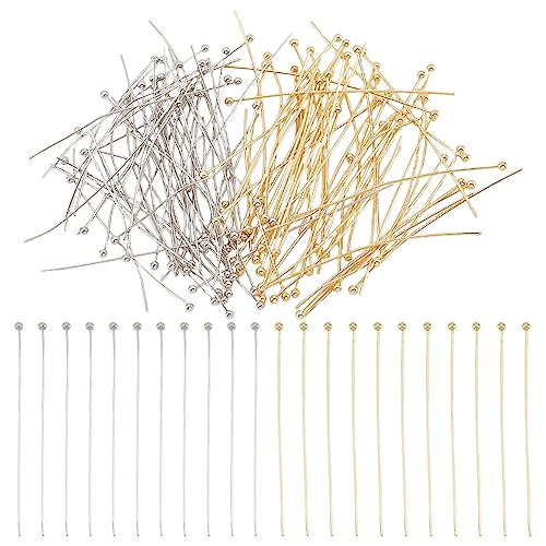 BENECREAT 120 Stück 2 Stile Echt Vergoldete Kugelstifte, 20~24 Gauge Metallkopfnadeln Für Die DIY-Schmuckherstellung, Ohrringe von BENECREAT