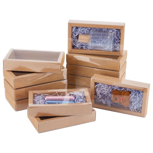BENECREAT 12PCS Braun Kraft Geschenk Schublade Box, durchsichtigen Kunststoff Deckel Geschenk Schublade Box mit PVC Transparent Fenster für Schmuck Geschenk Verpackung Party Favours, 14x7x3cm BENECREAT 12PCS Braun Kraft Geschenk Schublade Box, durchsichtigen Kunststoff Deckel Geschenk Schublade Box mit PVC Transparent Fenster für Schmuck Geschenk Verpackung Party Favours, 14x7x3cm von BENECREAT