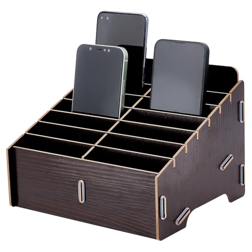 BENECREAT 14 Fach Abnehmbare Handy-Aufbewahrungsbox Aus Holz, Kokosnussbraune Handy-Aufbewahrungsbox, Organizer Mit Mehreren Fächern Für Die Schreibtischaufbewahrung Im Büro, 21.8x17.6x15 cm von BENECREAT