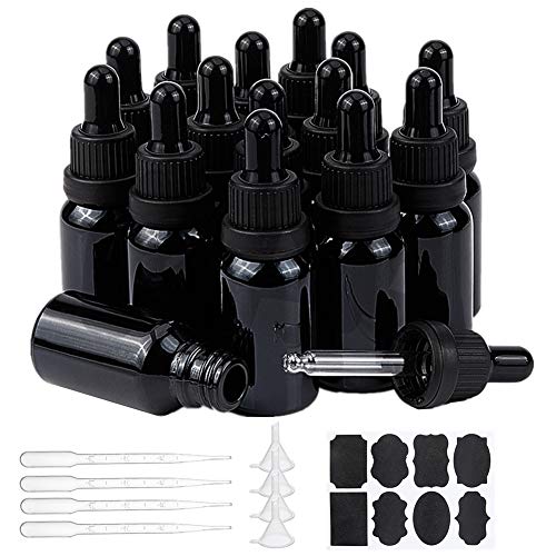 BENECREAT 15 Pack 15ml Schwarze Glasflaschen mit Tropferpipetten Nachfüllbare Tropfflasche mit ätherischen Ölen mit 8 PCS Etiketten, 4 PCS Trichtern und 20 PCS Tropfern für Aromatherapie BENECREAT 15 Pack 15ml Schwarze Glasflaschen mit Tropferpipetten Nachfüllbare Tropfflasche mit ätherischen Ölen mit 8 PCS Etiketten, 4 PCS Trichtern und 20 PCS Tropfern für Aromatherapie von BENECREAT