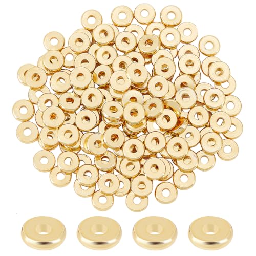 BENECREAT 150Pcs 6mm Flache Runde Messingperlen 18K Vergoldet Abstandsperlen Für Ohrringe Armbänder Halsketten Herstellung von BENECREAT