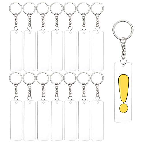 BENECREAT 15PCS Acryl Schlüsselring Rohlinge 76x24.5x2.5mm Rechteck Acryl Klarschlüsselbund Rohlinge mit 20PCS Biegeringen, 1PC Aufbewahrungsbox für DIY Projekte und Kunsthandwerk von BENECREAT