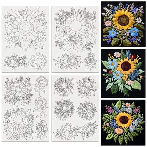 BENECREAT 17 Stück wasserlösliche Stickstabilisatoren, Transferpapier für Stickmuster mit Sonnenblumensträußen für Anfänger, Stick- und Stichstickpapier, auswaschbar von BENECREAT