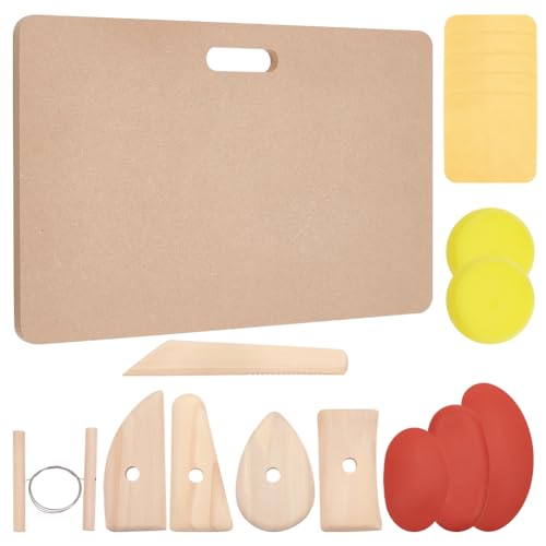 BENECREAT 17-Teiliges DIY-Werkzeugset Aus Ton Und Keramik, 40x25 cm Tragbares Keilbrett Aus Ton Mit Eingebautem MDF-Holz-Schlammmatte Keramikzubehör Für Kunsthandwerk, Modellierung BENECREAT 17-Teiliges DIY-Werkzeugset Aus Ton Und Keramik, 40x25 cm Tragbares Keilbrett Aus Ton Mit Eingebautem MDF-Holz-Schlammmatte Keramikzubehör Für Kunsthandwerk, Modellierung von BENECREAT