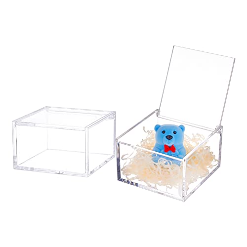 BENECREAT 2 Acrylbox Mit Deckel, 10x10x6cm / 4x4x2.3 Klare Würfel Vitrine Aufbewahrungsboxen Organizer Container Für Hochzeit Geburtstagsgeschenk Verpackung Schmuck Bürobedarf Aufbewahrung von BENECREAT