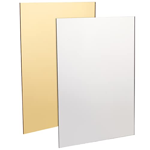 BENECREAT 2 Packung 3 mm/1/8 dicke Acrylspiegelfolie mit Laminierung, Gold- Und Silber-Acrylplatten für DIY-Bastelprojekte, Zeichen, 20x30 cm / 7.9"X11.8" von BENECREAT