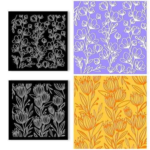 BENECREAT 2 Pcs Acryl strukturierte Matte, Blume Ton Textur Blätter, Embossing Polymer Ton Werkzeuge für Ton Ohrringe machen Schmuck Design, 10x10cm von BENECREAT