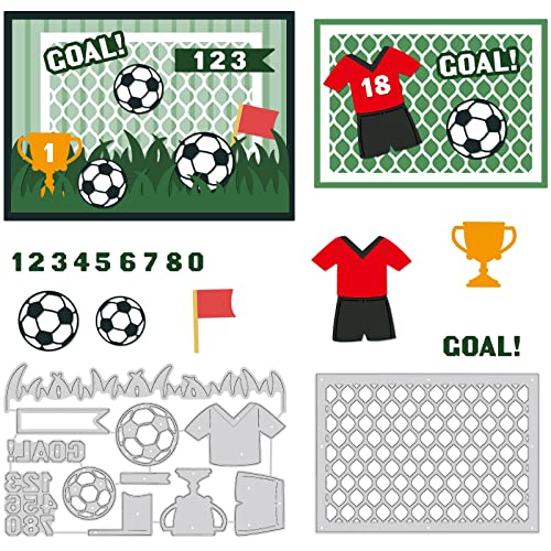 BENECREAT 2PCS Fußball-Stanzschablonen Aus Karbonstahl, Turf Soccer Goal Trophy Metallprägeschablone Für DIY Scrapbooking Album Papierkarten Dekoratives Handwerk von BENECREAT