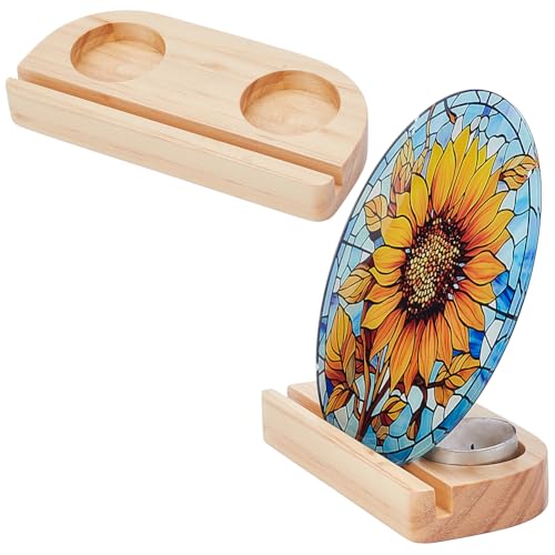BENECREAT 2 Stück Holz Glas Ausstellungsständer Mit 2 Kerzenhaltern 7x15cm Displaysockel Für Partydekoration Aus Glas von BENECREAT