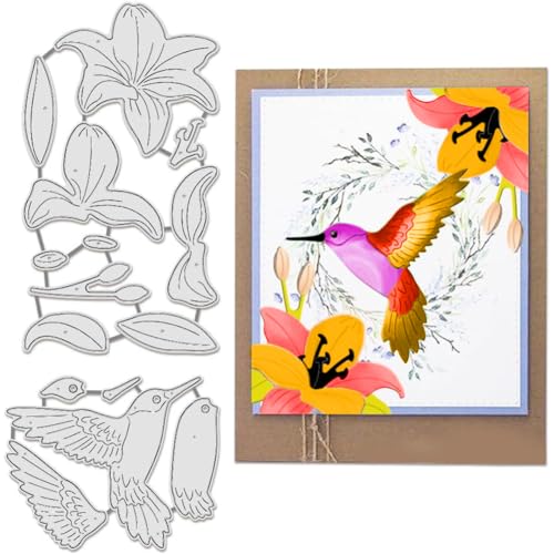 BENECREAT 2 Stück Vogelblumen-Metallstanzformen, Kolibri-Lilienblätter-Stanzformen Schnittschablonen, Prägeschablonen Vorlage Für Papierkartenherstellung, Dekoration, DIY, Scrapbooking von BENECREAT