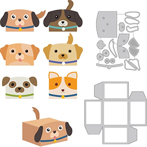 BENECREAT 2 Styles Tiny Gift Box Dog Dies, 3D-Geschenkbox Mit Süßen Welpen-Prägeschablonen Aus Kohlenstoffstahl, Vorlagen Für Scrapbooking, Albumfoto, Kartenherstellung, 0.8 mm Dick von BENECREAT