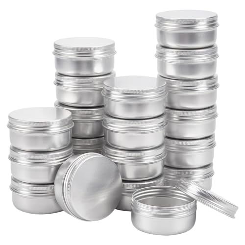 BENECREAT 20 Stücke 50 ml Aluminium Zinn Gläser, Runde Aluminium Blechdosen Kosmetische Behälter mit Schraubdeckel Deckel für DIY Handwerk Salve Kerze Reise Lagerung-Platin von BENECREAT