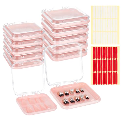 BENECREAT 20pcs 2 Styles Press On Nail Boxen, Rosa Kunstnagel Verpackung Display Storage Boxen mit 60pcs doppelseitigem Klebeband für Nail Art Salon Maniküre Handwerk von BENECREAT