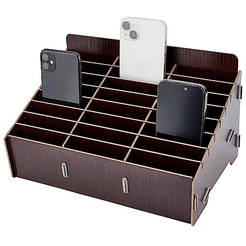 BENECREAT 24-Gitter-Aufbewahrungsbox Für Die Handyverwaltung Aus Holz, Schwarze Handy-Aufbewahrungsbox, Schreibtisch-Organizer Für Büro- Und Schulbedarf, Walnussfarbe von BENECREAT